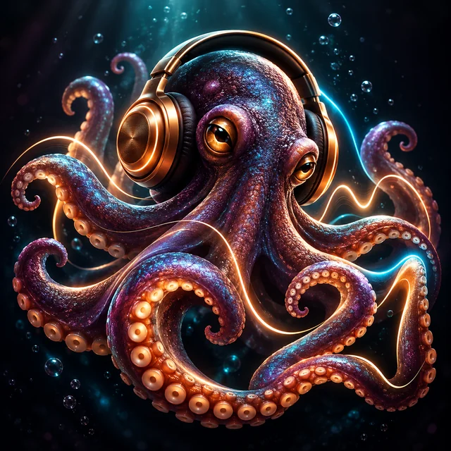 21Player Maskottchen: Tiefsee-Oktopus mit goldenen Kopfhörern